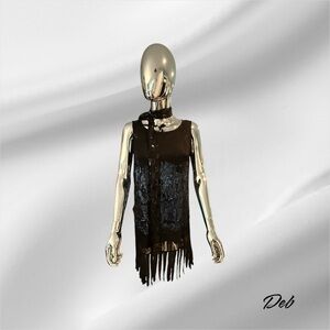 Kate Moss Top Shop Black and Blue Fringe Sleeveless Top